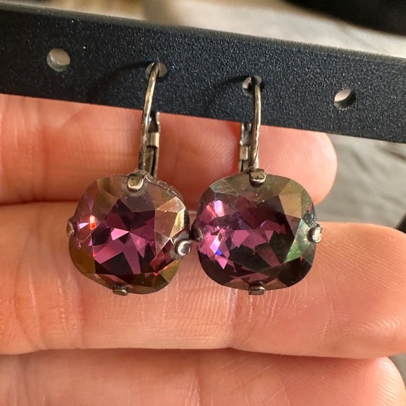 Deep Purple Crystal Leverback Earrings Antique Art Deco Date Night Black Tie - Picture 2 of 5